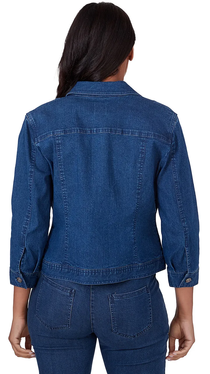 Ruby Rd JACKET *MISSY* INDIGO DENIM STRETCH 3/4 SLEEVE