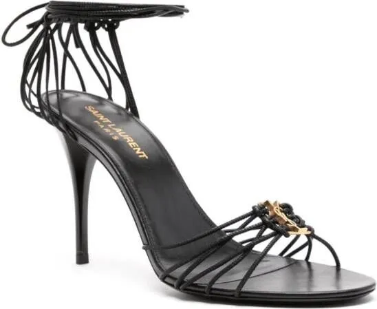 Saint Laurent 90mm Babylone Cassandre-plaque leather sandals Black