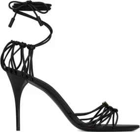 Saint Laurent 90mm Babylone Cassandre-plaque leather sandals Black