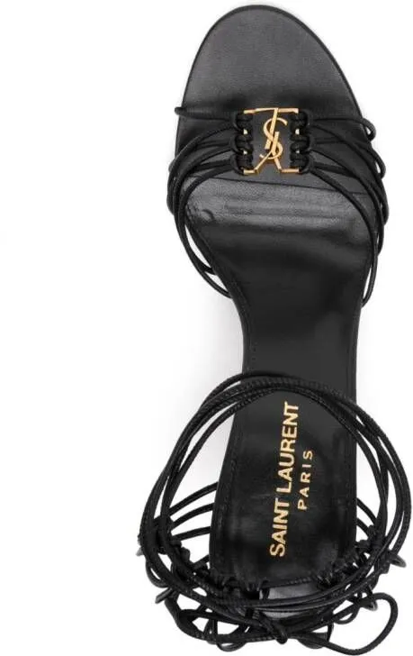 Saint Laurent 90mm Babylone Cassandre-plaque leather sandals Black