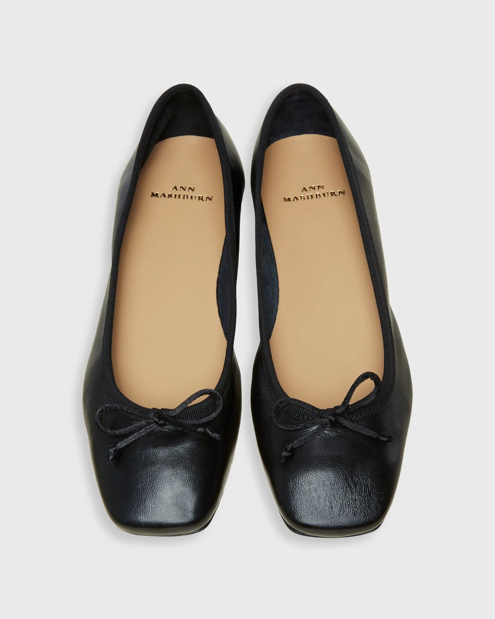 Square-Toe Ballet Flat in Black Leather