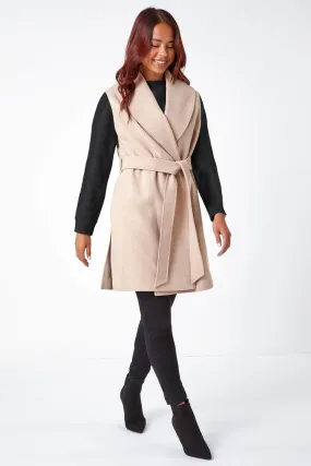 Stone Petite Sleeveless Wrap Coat | Roman UK