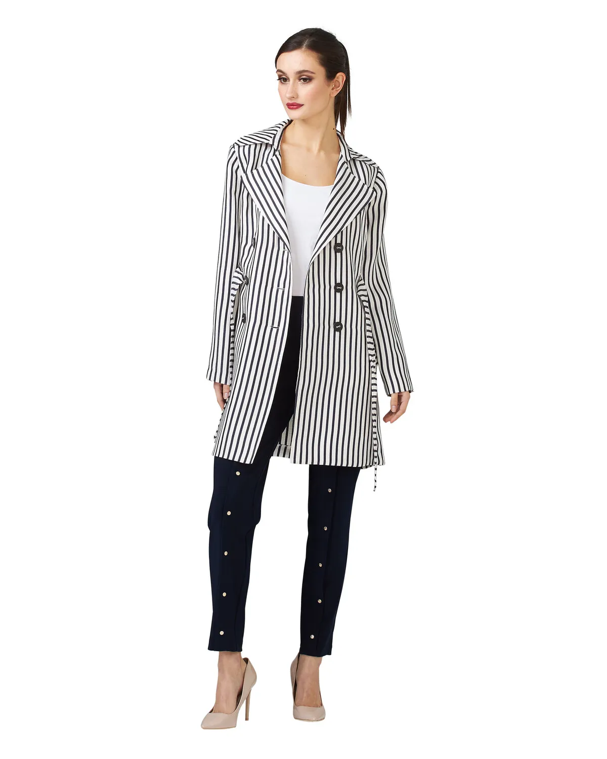 Striped Double-breasted Coat Style 201253