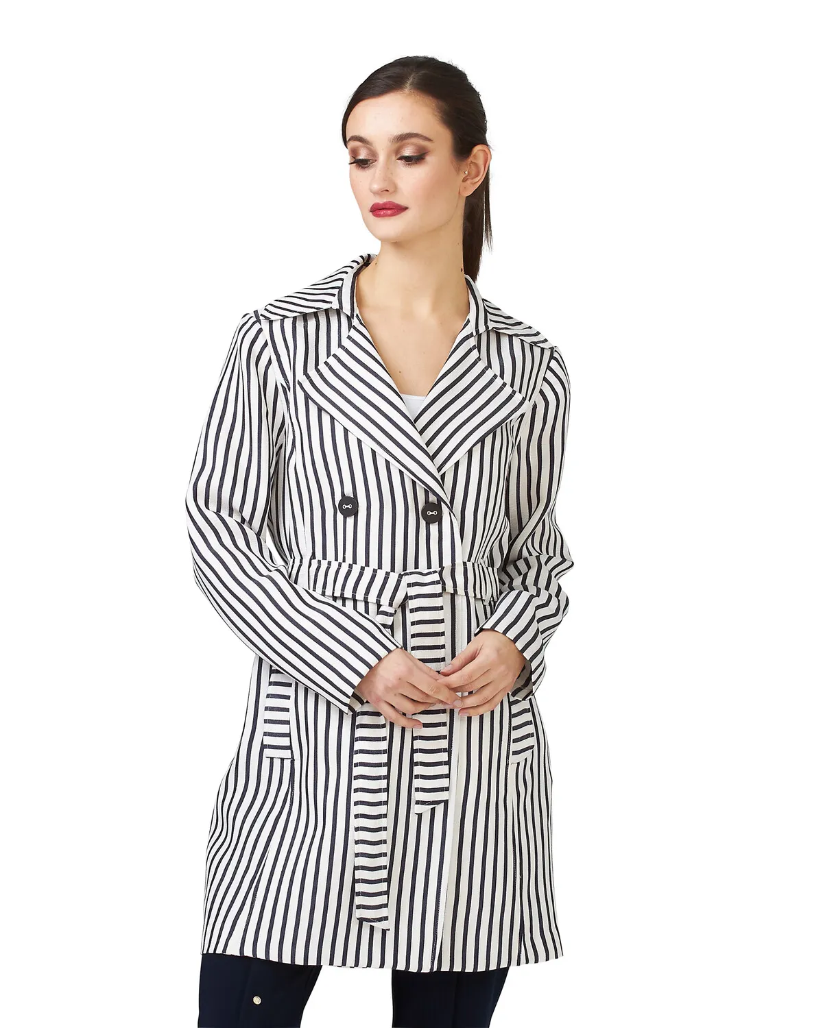 Striped Double-breasted Coat Style 201253