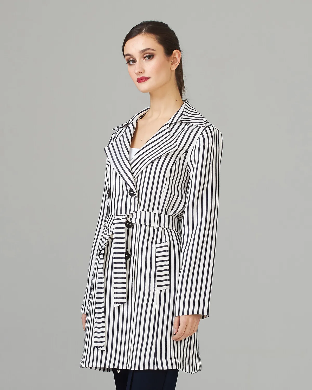 Striped Double-breasted Coat Style 201253