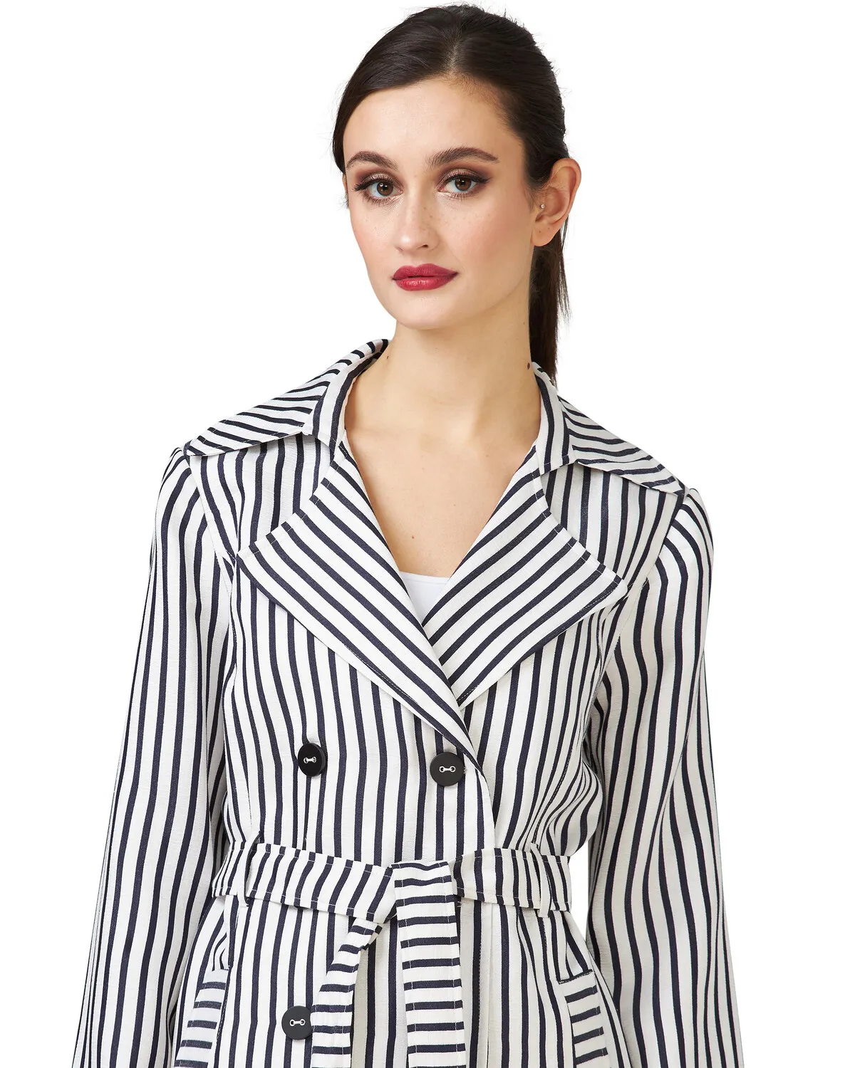 Striped Double-breasted Coat Style 201253