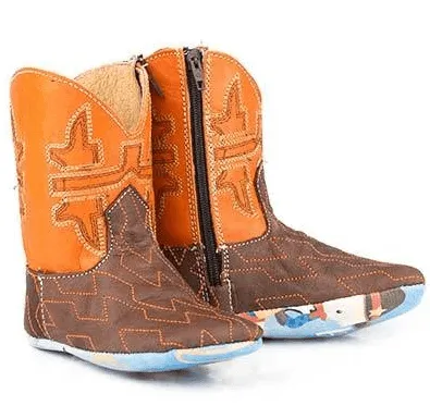 Tin Haul Infant Orange and Brown Lil Horsepower Cowboy Boots 0101