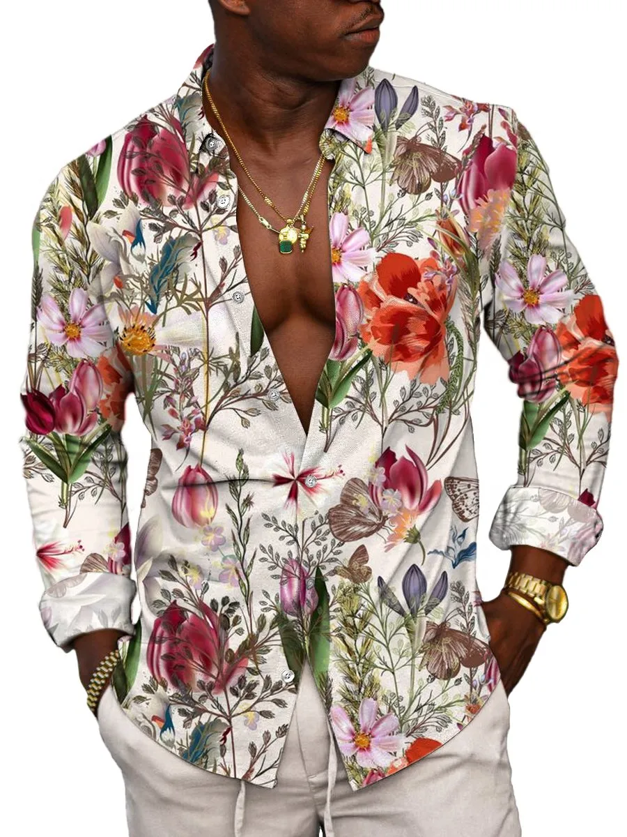 Various Botanical And Floral Prints Casual Long-Sleeved Shirts