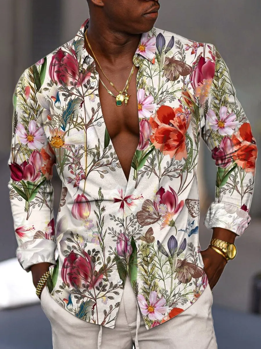 Various Botanical And Floral Prints Casual Long-Sleeved Shirts