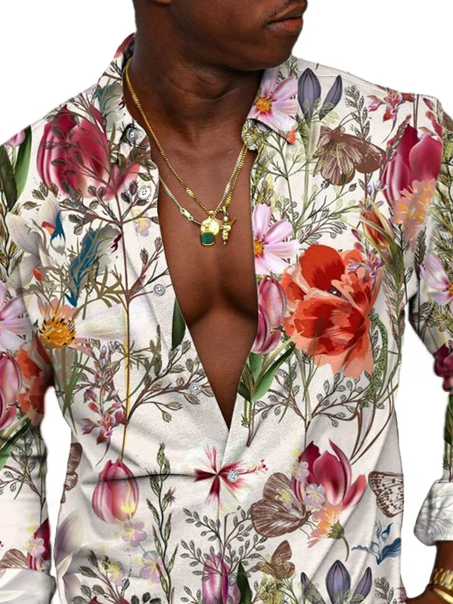 Various Botanical And Floral Prints Casual Long-Sleeved Shirts