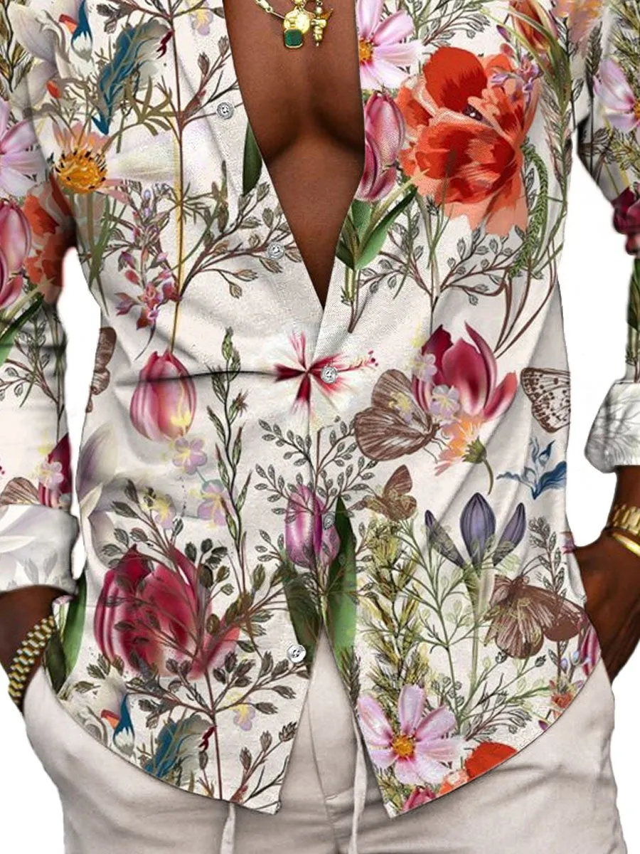 Various Botanical And Floral Prints Casual Long-Sleeved Shirts