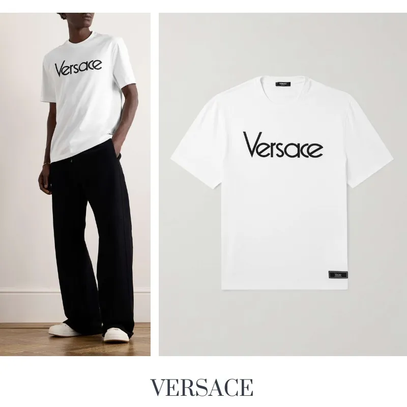 VERSACE  |Cotton Short Sleeves Logo Luxury T-Shirts