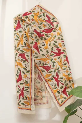 Vibrant Multicolor Kantha Silk Stole with Hand Embroidery