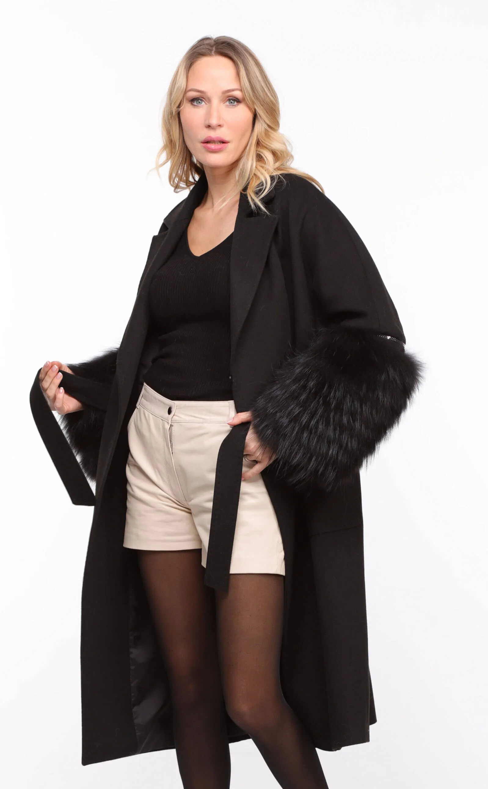 Women's black fabric + fox coat \jana\