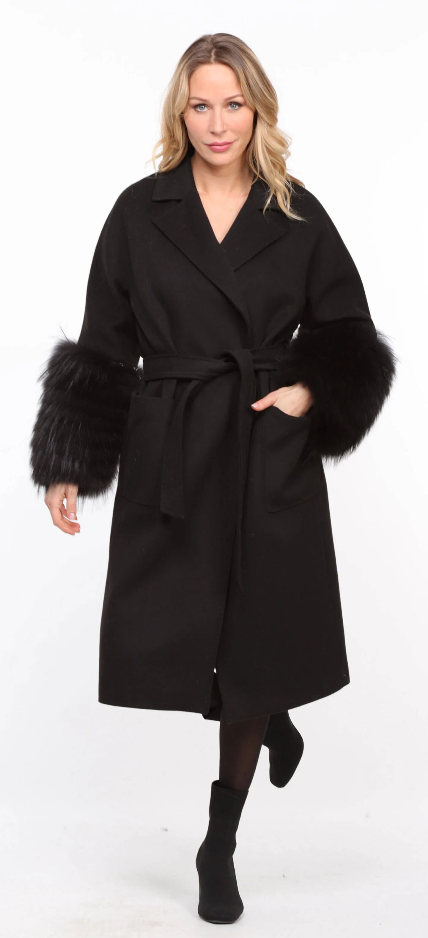 Women's black fabric + fox coat \jana\