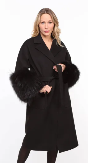 Women's black fabric + fox coat \jana\