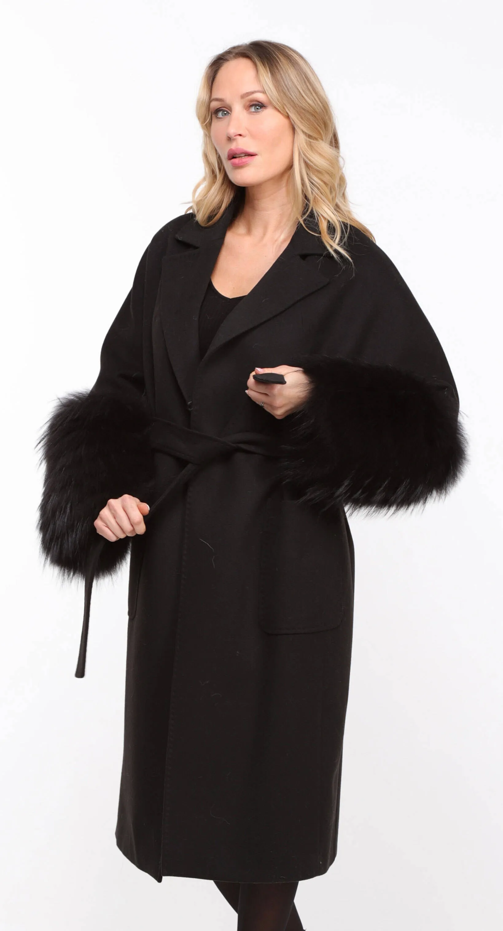 Women's black fabric + fox coat \jana\