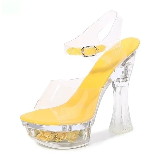 Women's Glowing Floral Transparent Pumps with High Platform Heels