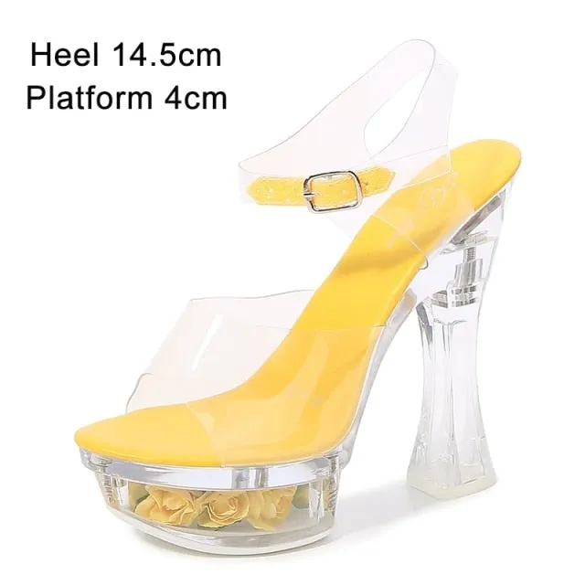 Women's Glowing Floral Transparent Pumps with High Platform Heels