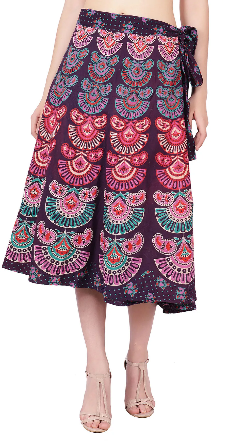 Women's Long Block Printed Wrap Skirt (Purple, One Size)