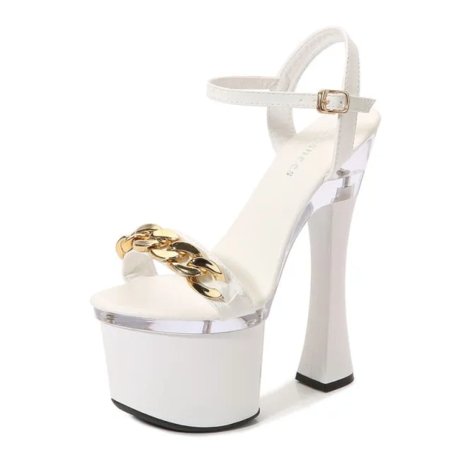 Women's Metal Decorated Buckle Strap Super High Heel Summer Party Pumps