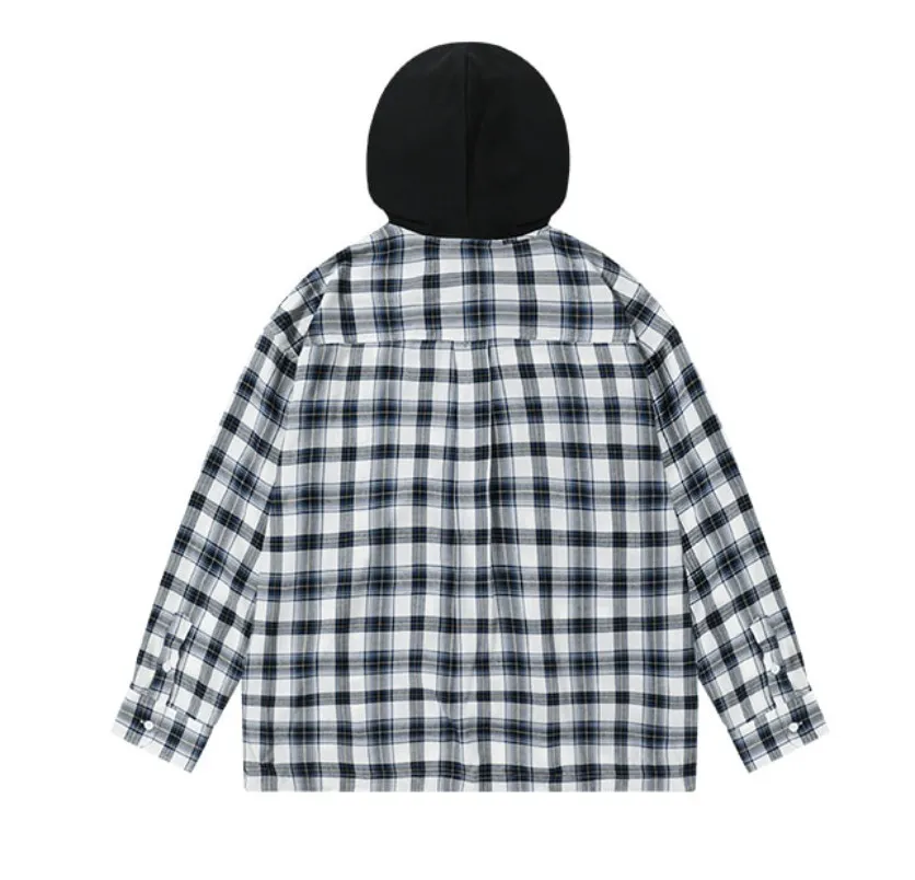 WOOALONG  |[WOOALONG]★Over-fit check hood shirt