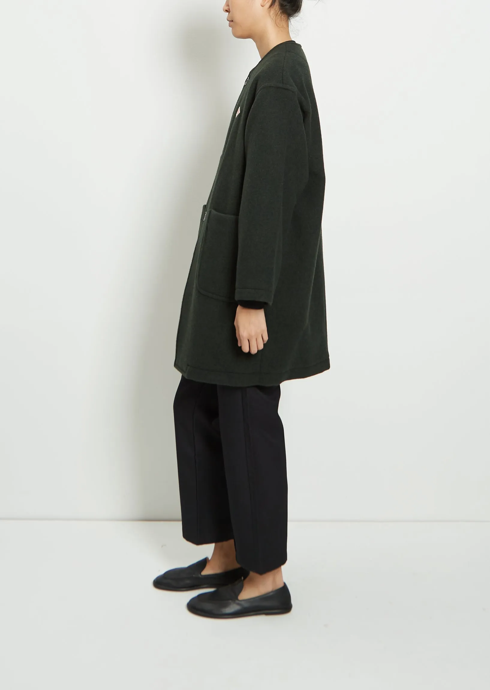 Wool Blend Collarless Crew Neck Coat