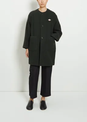 Wool Blend Collarless Crew Neck Coat