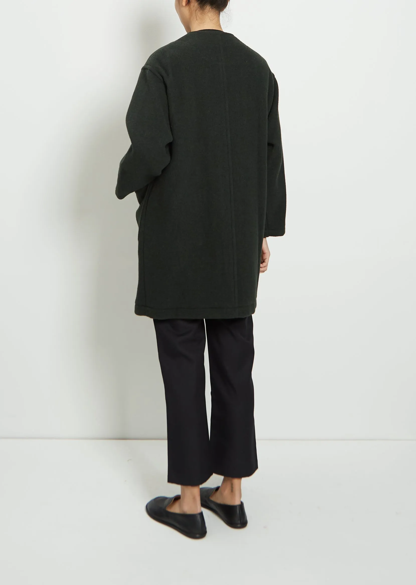 Wool Blend Collarless Crew Neck Coat