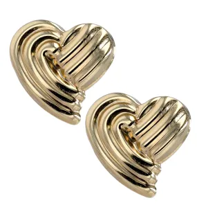 Yellow gold 10k poof heart earrings