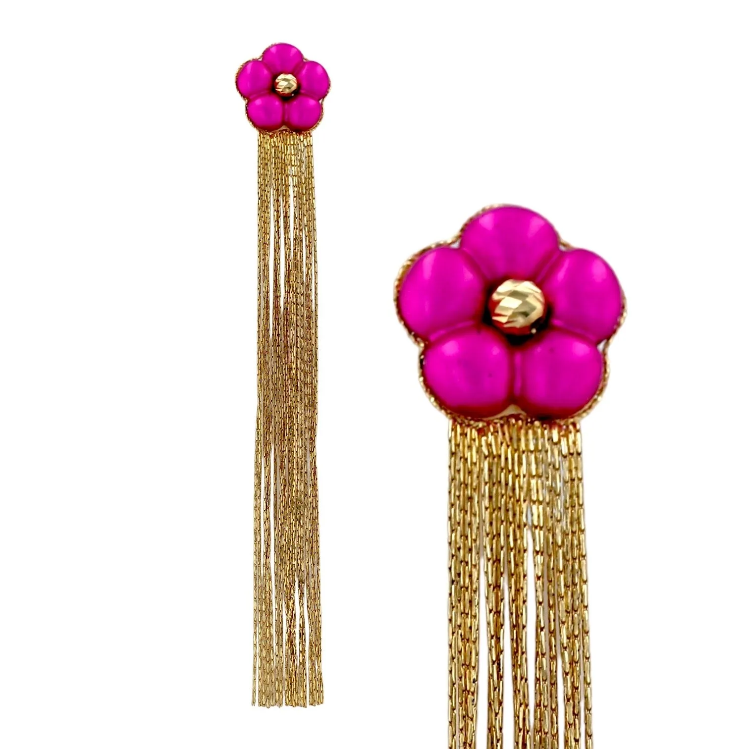 Yellow gold 14k magenta accent gold flakes earrings