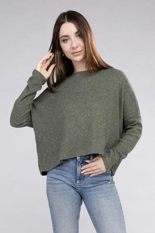 ZENANA Ribbed Dolman Long Sleeve Sweater