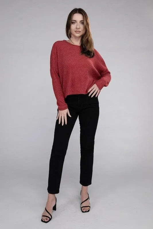 ZENANA Ribbed Dolman Long Sleeve Sweater