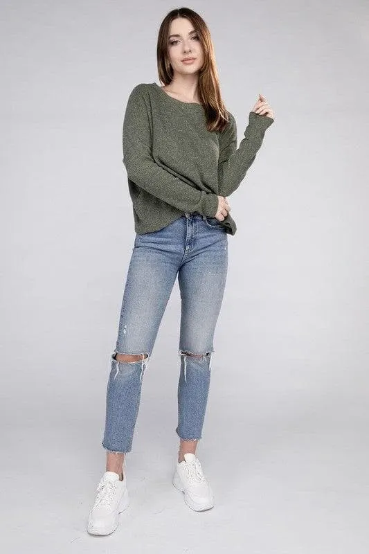 ZENANA Ribbed Dolman Long Sleeve Sweater