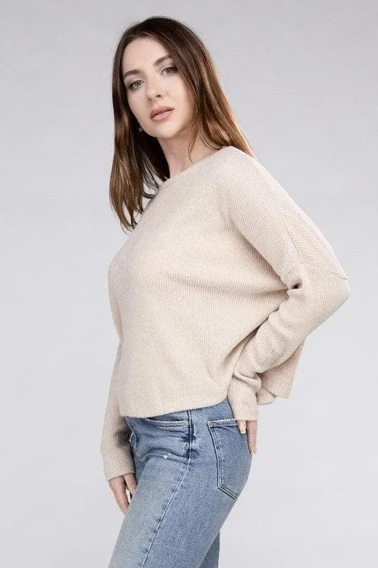 ZENANA Ribbed Dolman Long Sleeve Sweater