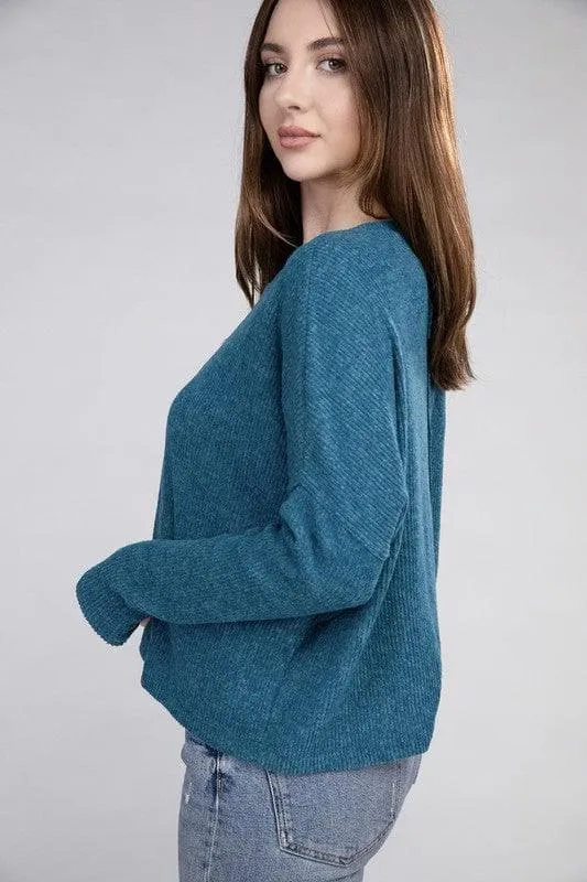 ZENANA Ribbed Dolman Long Sleeve Sweater