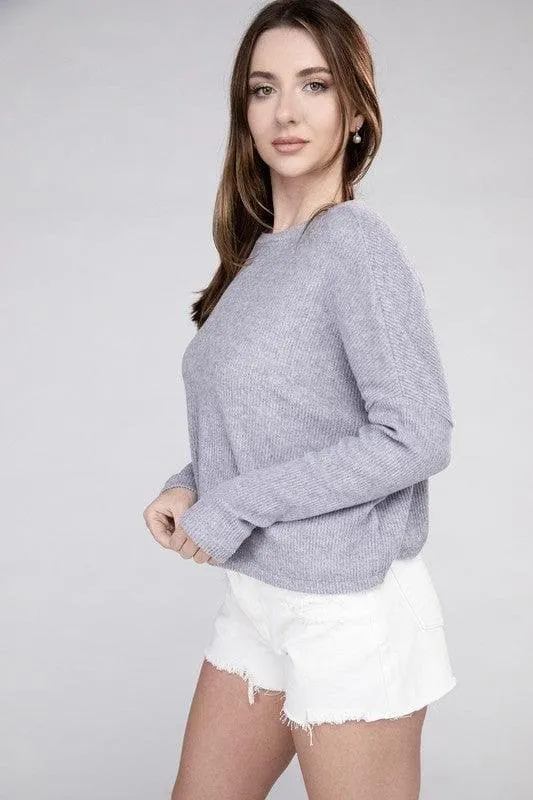 ZENANA Ribbed Dolman Long Sleeve Sweater