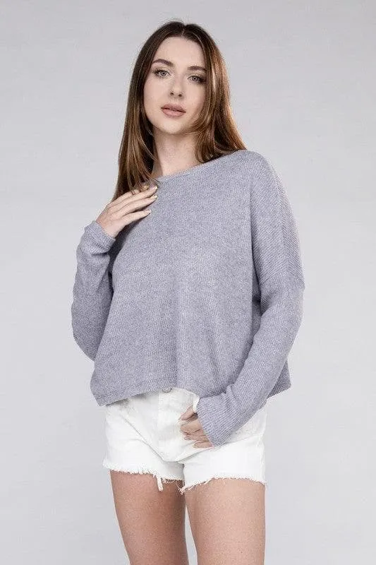 ZENANA Ribbed Dolman Long Sleeve Sweater